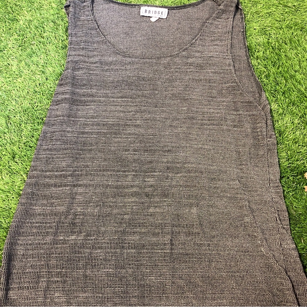 Vintage 70s Bridge Stretchy Patterned Gray Women’s Tank Top Sleeveless xl